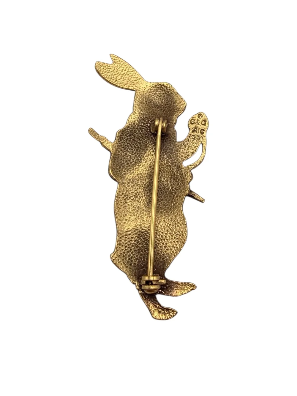 Vintage 1991 C&G AIC White Rabbit Alice In Wonderland Brooch Pin Gold Tone *RARE
